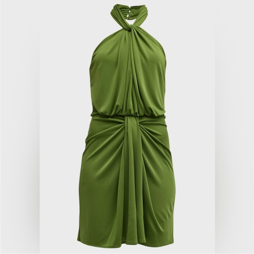 Cinq a Sept Kaily Green Ruched Tie Front Sheath Dress